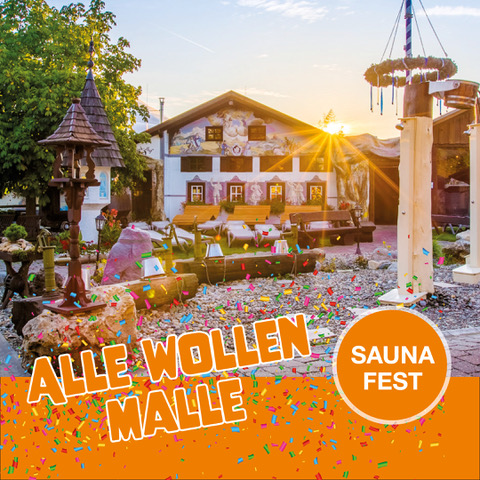 Saunafest „Alle wollen Malle“ im Palm Beach mit Mallorca-Atmosphäre, Partyaufgüssen und sommerlicher Urlaubsstimmung im Außenbereich